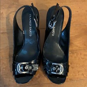 Franco Sarto Black Patent Cork Wedge